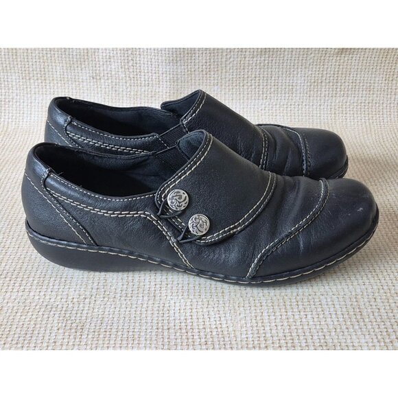 Clarks Bendables Ashland Alpine Slip On Black Leather Flat Comfort Shoes Size 9W - Picture 6 of 12